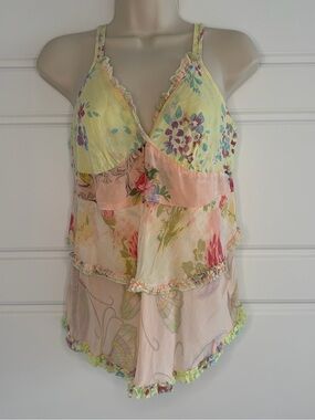 J. Jill Floral Print Tiered Ruffle Layered Tank Top Butterfly Boho Fairy XS